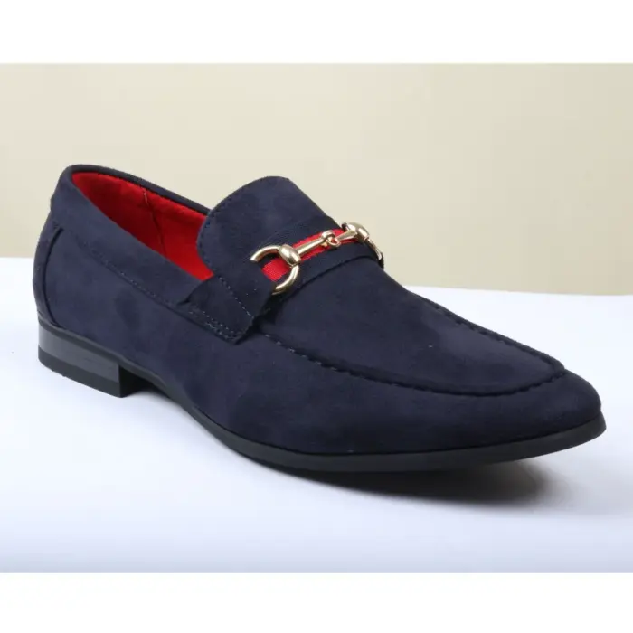 Men's Suede Leather Lined Gold Buckle Loafers - Image 18