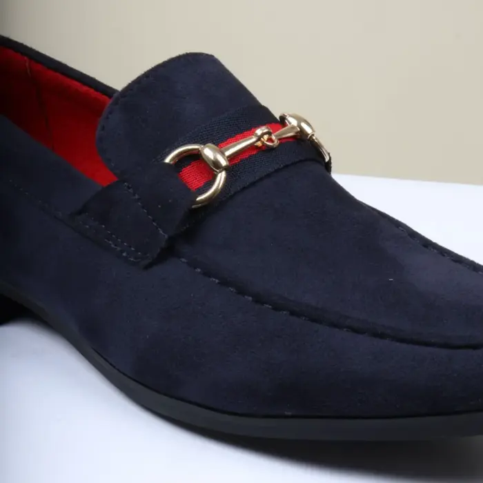 Men's Suede Leather Lined Gold Buckle Loafers - Image 17