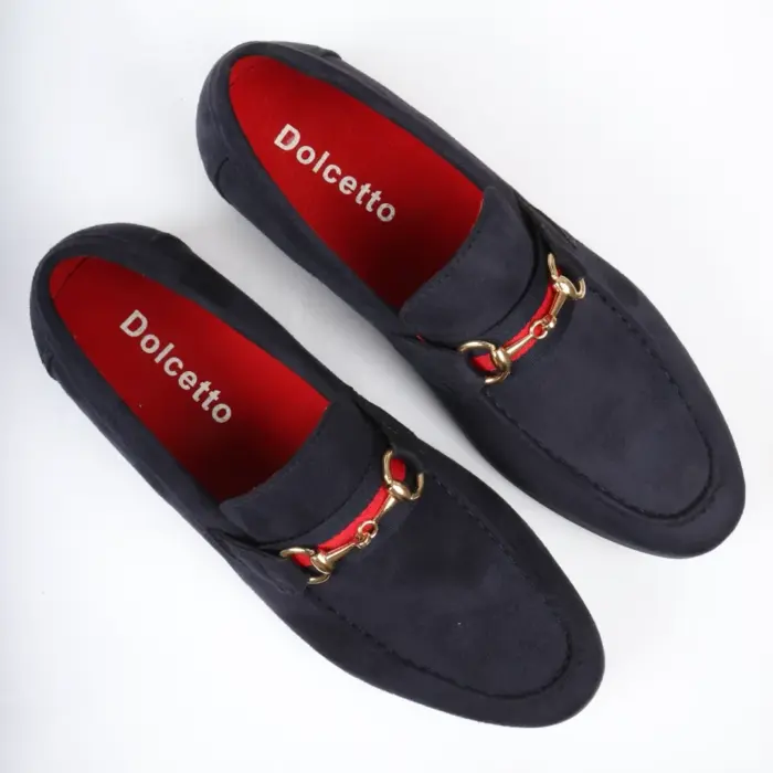 Men's Suede Leather Lined Gold Buckle Loafers - Image 19