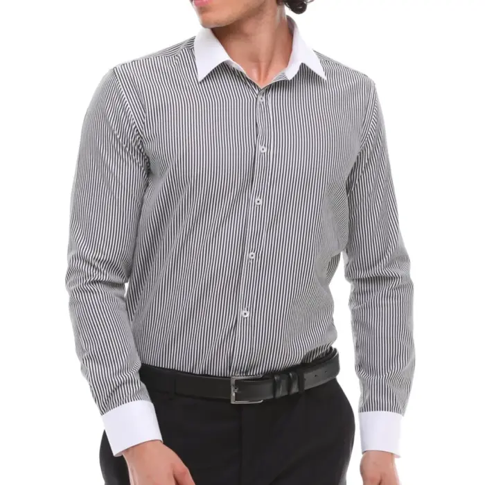 Mens Button Down Stripe Dress Shirt Smart Formal Classic Collar - Image 1