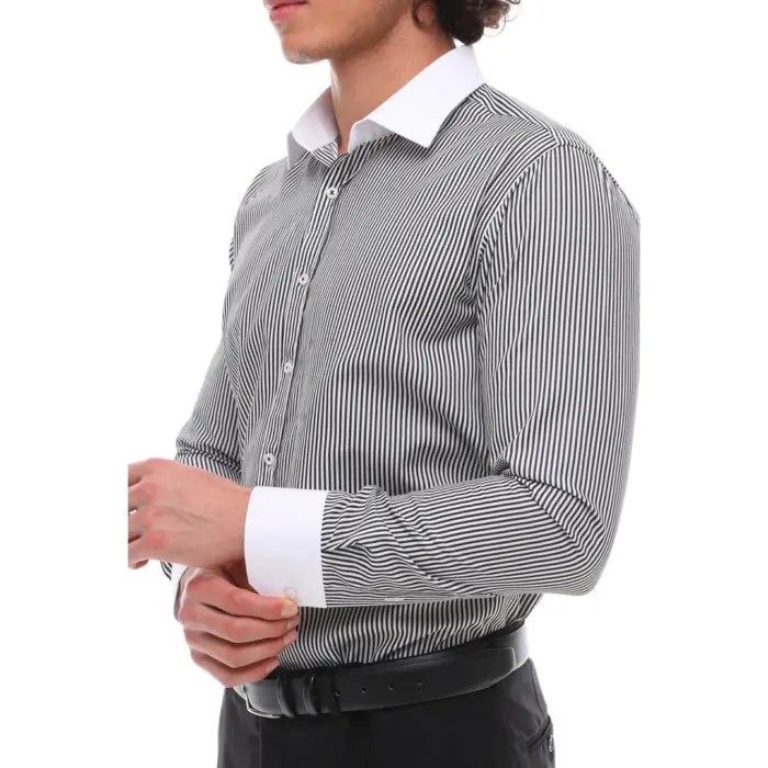 Mens Button Down Stripe Dress Shirt Smart Formal Classic Collar - Image 3