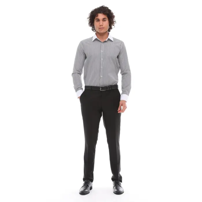Mens Button Down Stripe Dress Shirt Smart Formal Classic Collar - Image 4