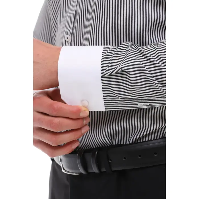 Mens Button Down Stripe Dress Shirt Smart Formal Classic Collar - Image 5