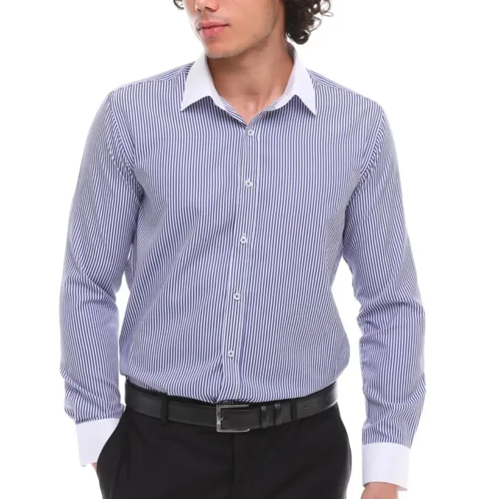 Mens Button Down Stripe Dress Shirt Smart Formal Classic Collar - Image 6