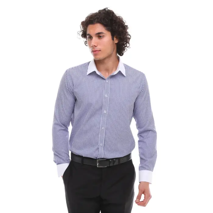 Mens Button Down Stripe Dress Shirt Smart Formal Classic Collar - Image 7