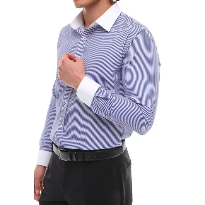 Mens Button Down Stripe Dress Shirt Smart Formal Classic Collar - Image 8