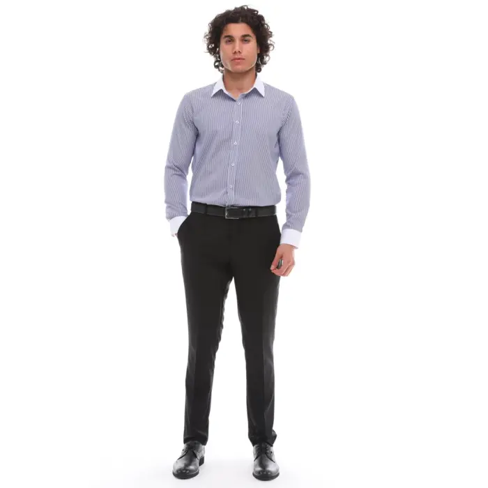 Mens Button Down Stripe Dress Shirt Smart Formal Classic Collar - Image 9
