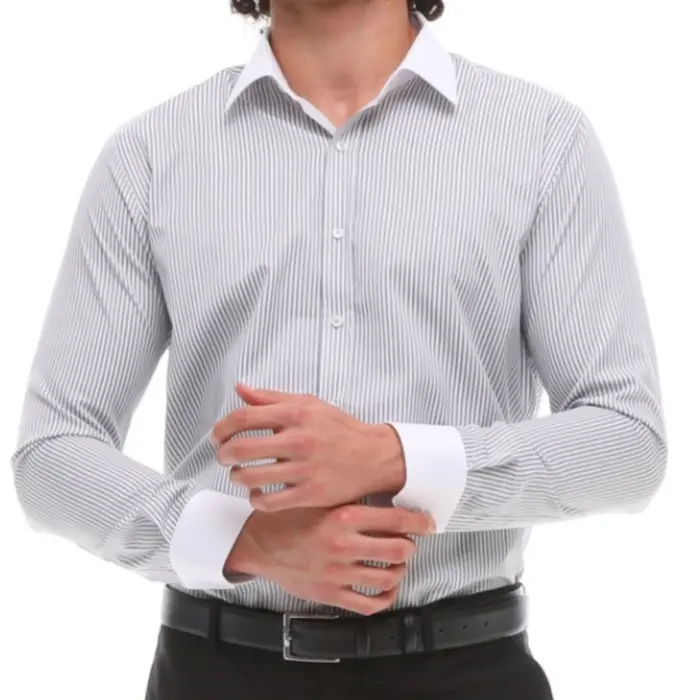 Mens Button Down Stripe Dress Shirt Smart Formal Classic Collar - Image 11