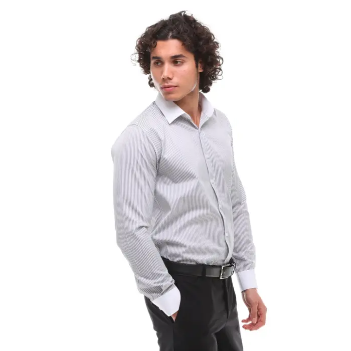 Mens Button Down Stripe Dress Shirt Smart Formal Classic Collar - Image 12