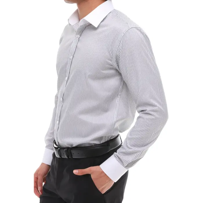 Mens Button Down Stripe Dress Shirt Smart Formal Classic Collar - Image 13