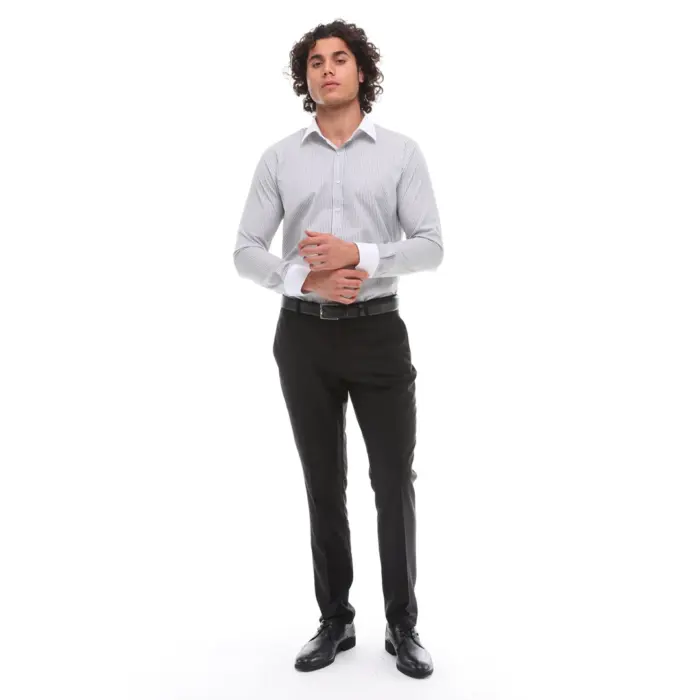 Mens Button Down Stripe Dress Shirt Smart Formal Classic Collar - Image 14