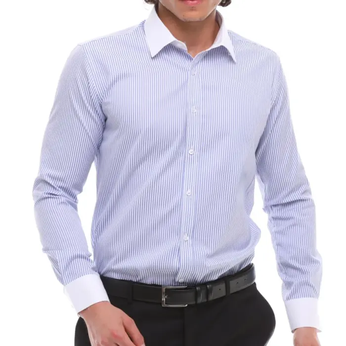 Mens Button Down Stripe Dress Shirt Smart Formal Classic Collar - Image 16
