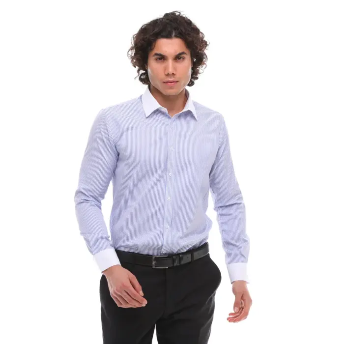 Mens Button Down Stripe Dress Shirt Smart Formal Classic Collar - Image 17