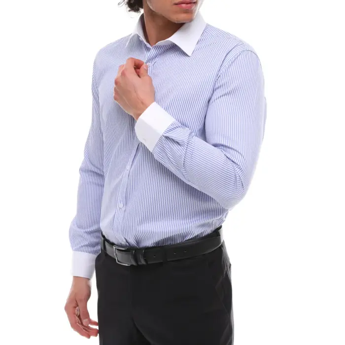 Mens Button Down Stripe Dress Shirt Smart Formal Classic Collar - Image 18
