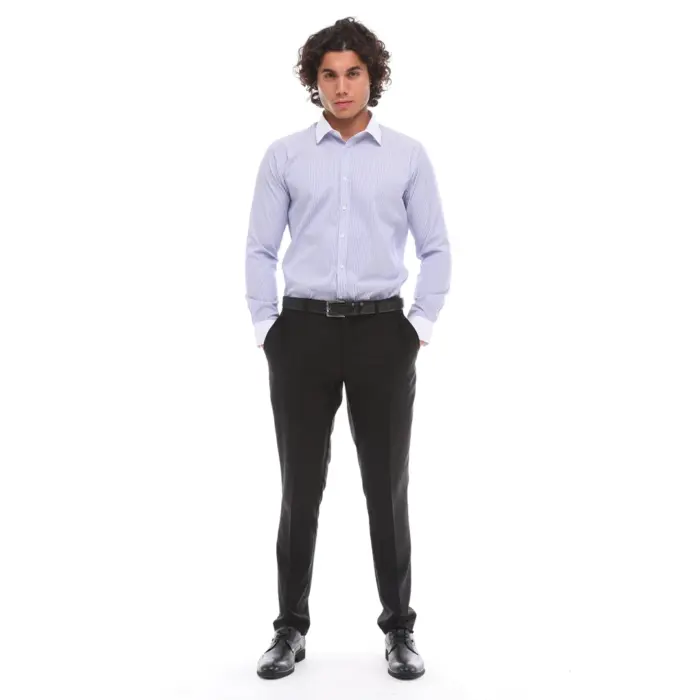 Mens Button Down Stripe Dress Shirt Smart Formal Classic Collar - Image 19