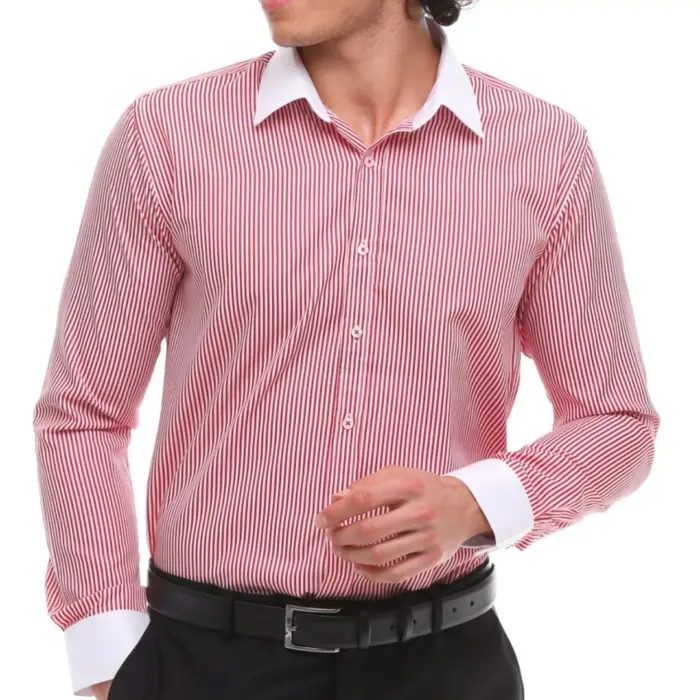 Mens Button Down Stripe Dress Shirt Smart Formal Classic Collar - Image 21