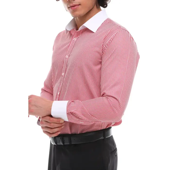 Mens Button Down Stripe Dress Shirt Smart Formal Classic Collar - Image 23