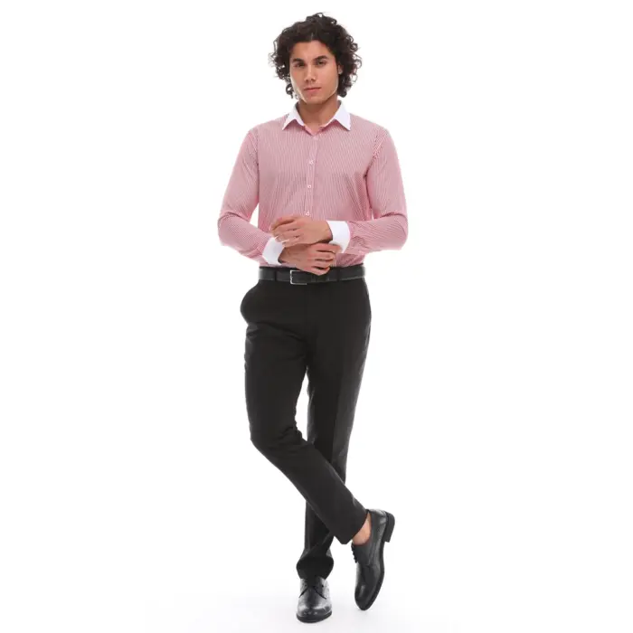 Mens Button Down Stripe Dress Shirt Smart Formal Classic Collar - Image 24