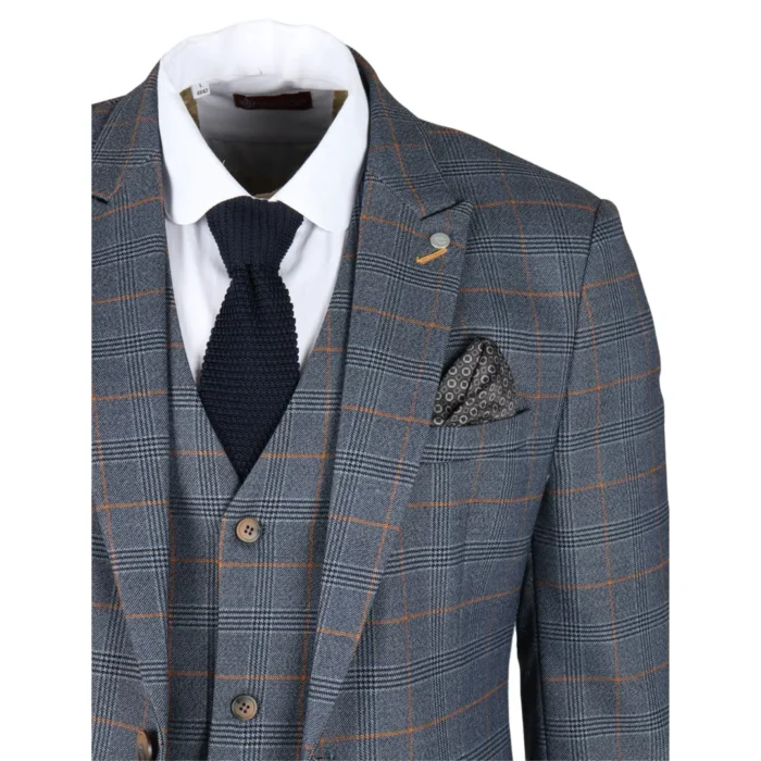 Men's Blazer Navy Checked Classic Sport Coat Plaid Tailored Fit - Image 5