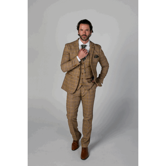 Men's Brown Suit Tweed Herringbone 3 Piece Wool Blend Formal Dress Suits - Image 2