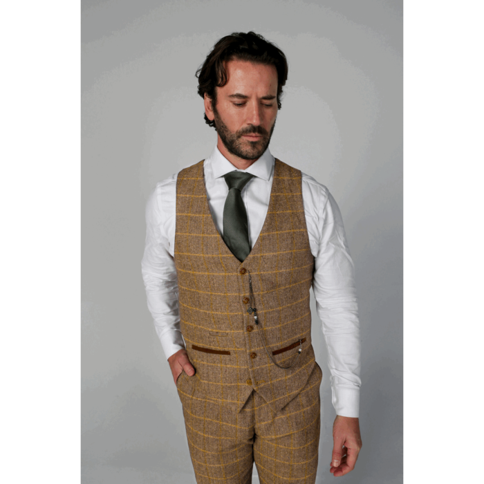Men's Brown Suit Tweed Herringbone 3 Piece Wool Blend Formal Dress Suits - Image 4