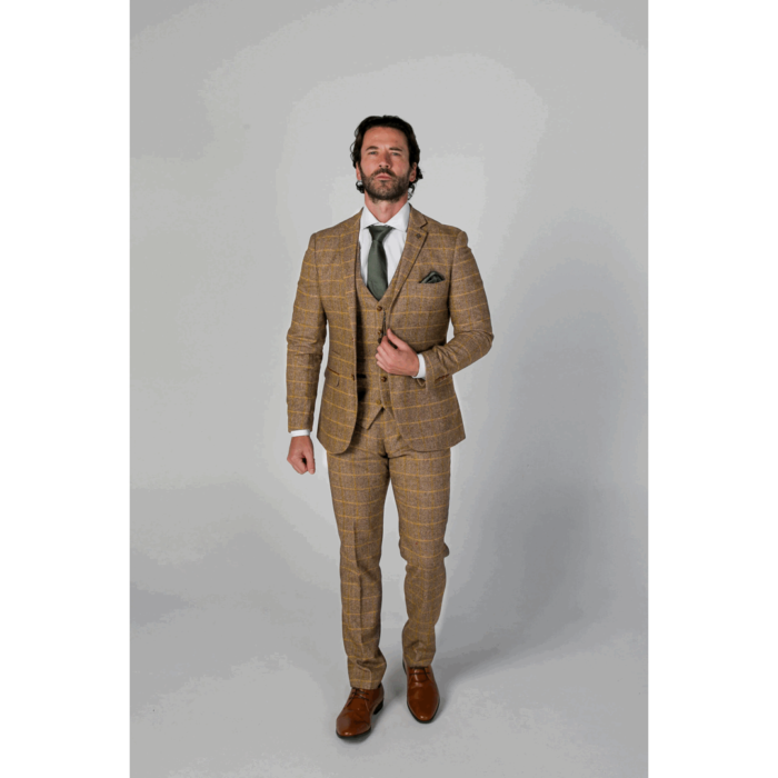 Men's Brown Suit Tweed Herringbone 3 Piece Wool Blend Formal Dress Suits - Image 3