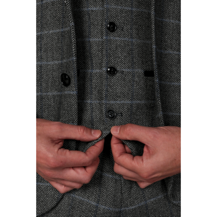 Men's Grey Suit Tweed Herringbone 3 Piece Wool Blend Formal Dress Suits - Image 5