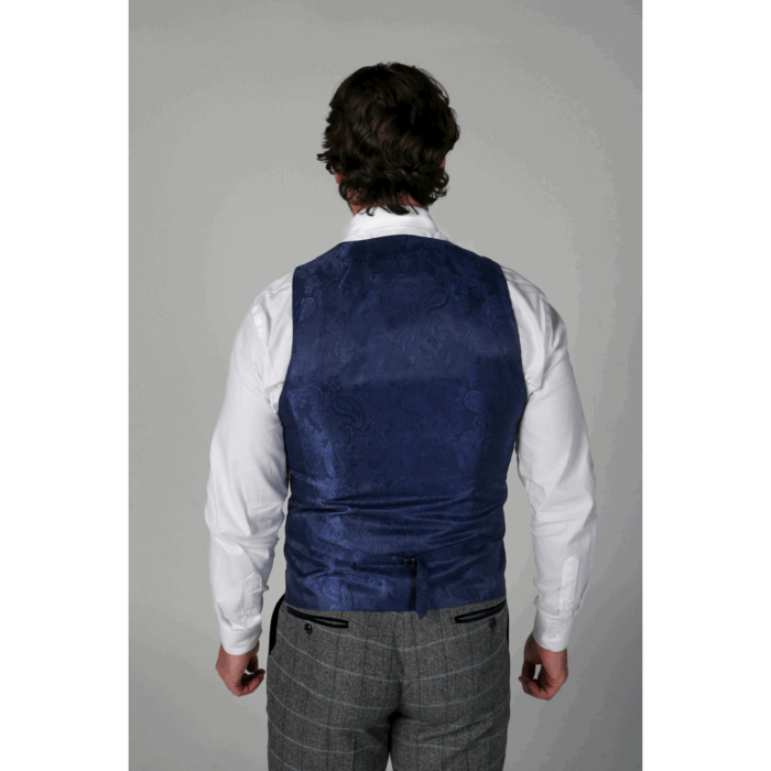 Men's Grey Waistcoat Tweed Herringbone Wool Blend Vest - Image 2