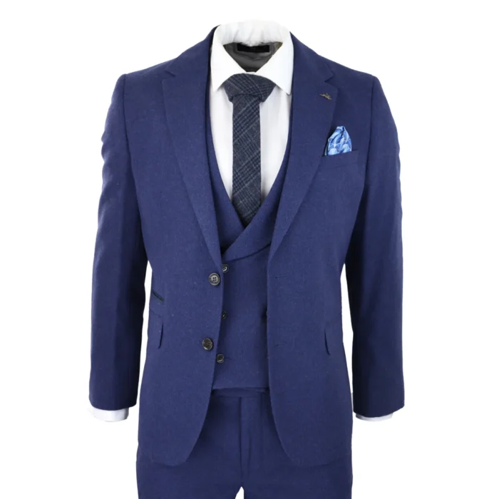 Mens Wool 3 Piece Blue Suit Double Breasted Waistcoat Wedding Party Vintage 1920s - Image 1