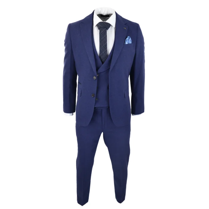 Mens Wool 3 Piece Blue Suit Double Breasted Waistcoat Wedding Party Vintage 1920s - Image 3