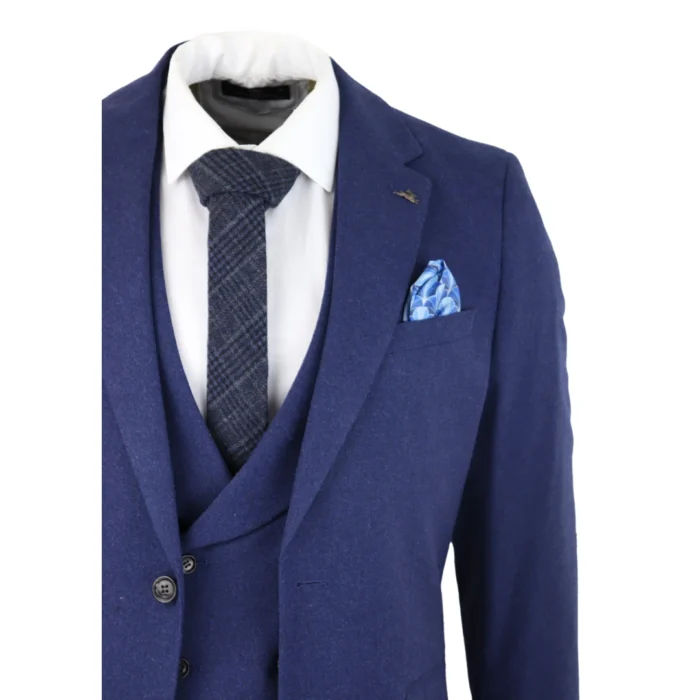 Mens Wool 3 Piece Blue Suit Double Breasted Waistcoat Wedding Party Vintage 1920s - Image 5