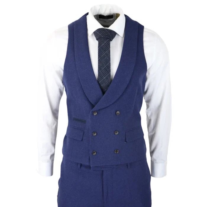 Mens Wool 3 Piece Blue Suit Double Breasted Waistcoat Wedding Party Vintage 1920s - Image 6
