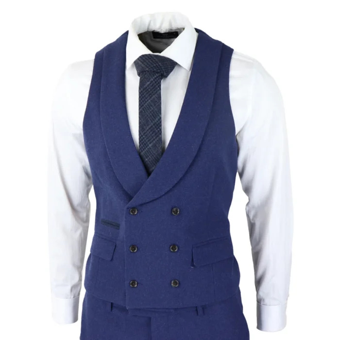 Mens Wool 3 Piece Blue Suit Double Breasted Waistcoat Wedding Party Vintage 1920s - Image 7