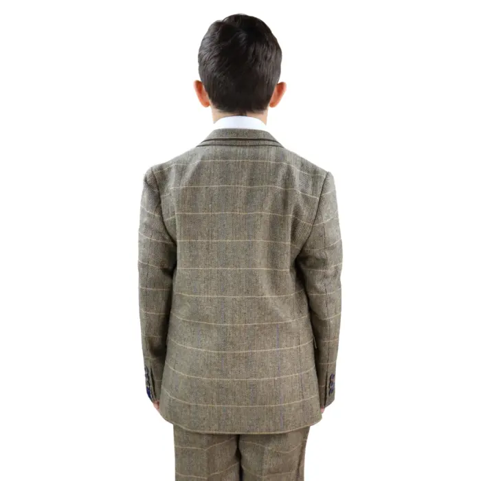 Boys 3 Piece Suit Brown Tweed Check Blinders Vintage Kids Classic 1920s - Image 4