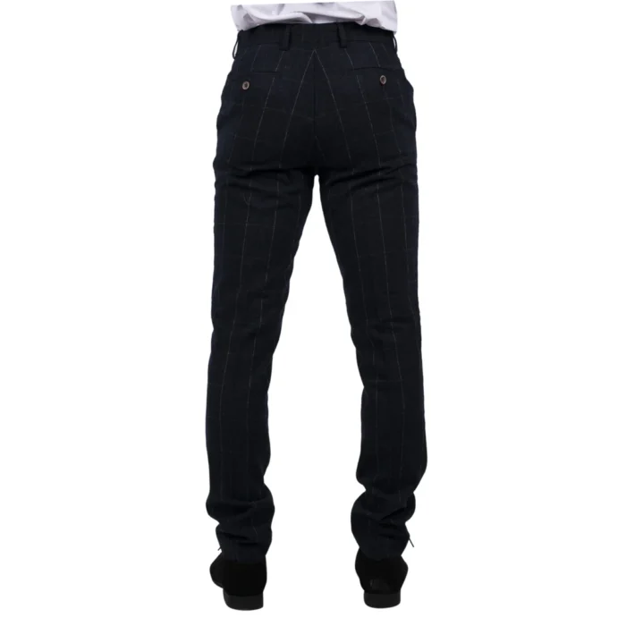 Mens Navy Check Trousers Wool Tweed Classic 1920s Vintage Tailored Fit Wedding - Image 3