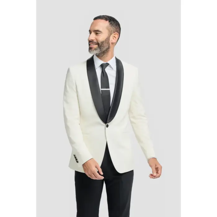 Men's Blazer Cream Formal Shawl Collar Tuxedo Jacket - Image 1