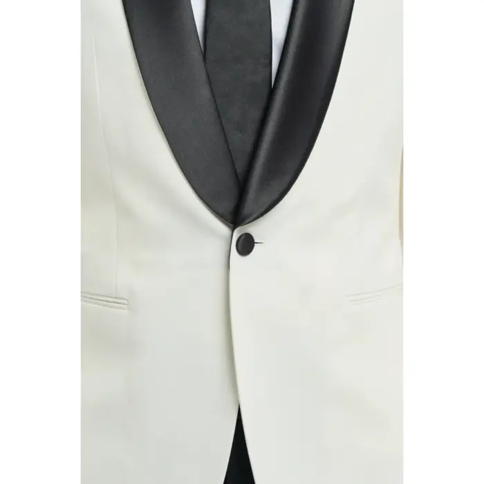Men's Blazer Cream Formal Shawl Collar Tuxedo Jacket - Image 3