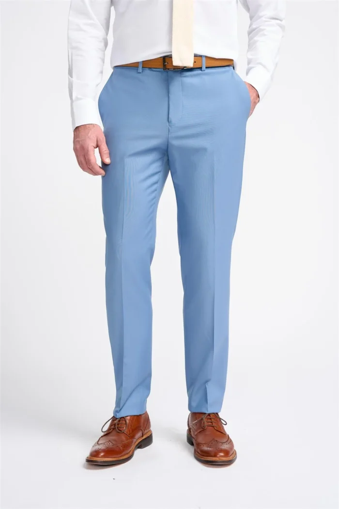 Men's Suit Sky Blue 2 Piece Double Breasted Tailored Fit Formal Wedding Dress - Image 5