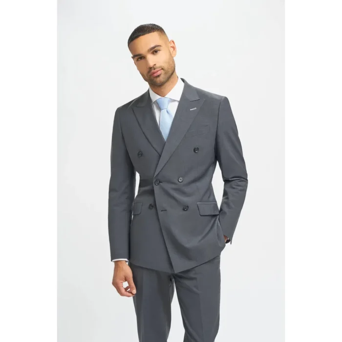 Men's Blazer Charcoal Double Breasted Tailored Fit Formal Suit Jacket - Image 1