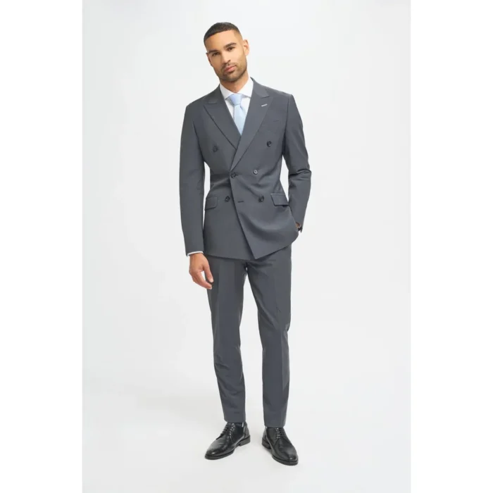 Men's Suit Charcoal 2 Piece Double Breasted Tailored Fit Formal Wedding Dress - Image 2