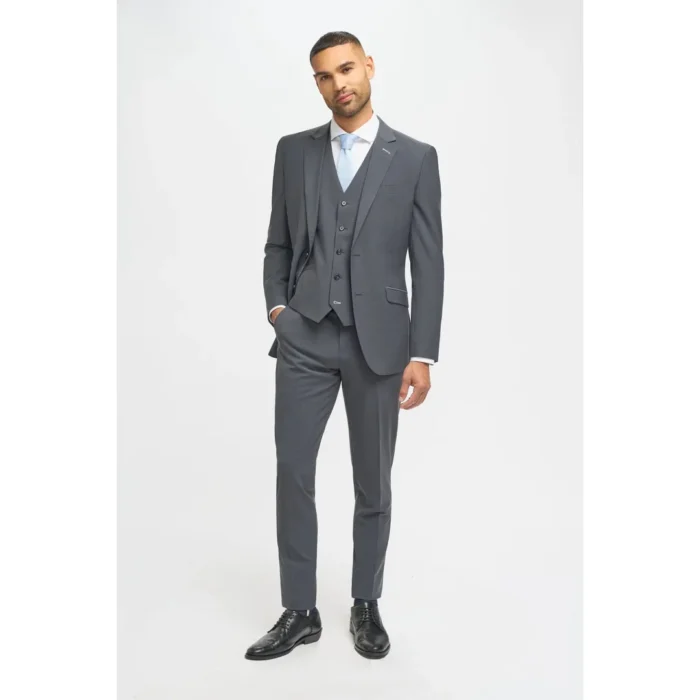 Men's Suit Charcoal 3 Piece Tailored Fit Formal Wedding Dress - Image 2