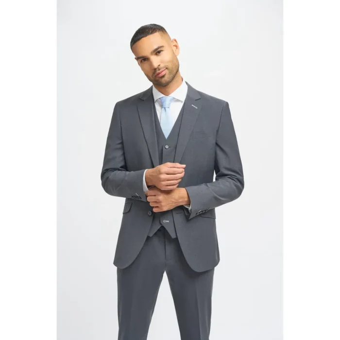 Men's Suit Charcoal 3 Piece Tailored Fit Formal Wedding Dress - Image 1