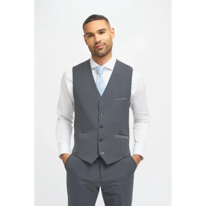 Men's Suit Charcoal 3 Piece Tailored Fit Formal Wedding Dress - Image 3
