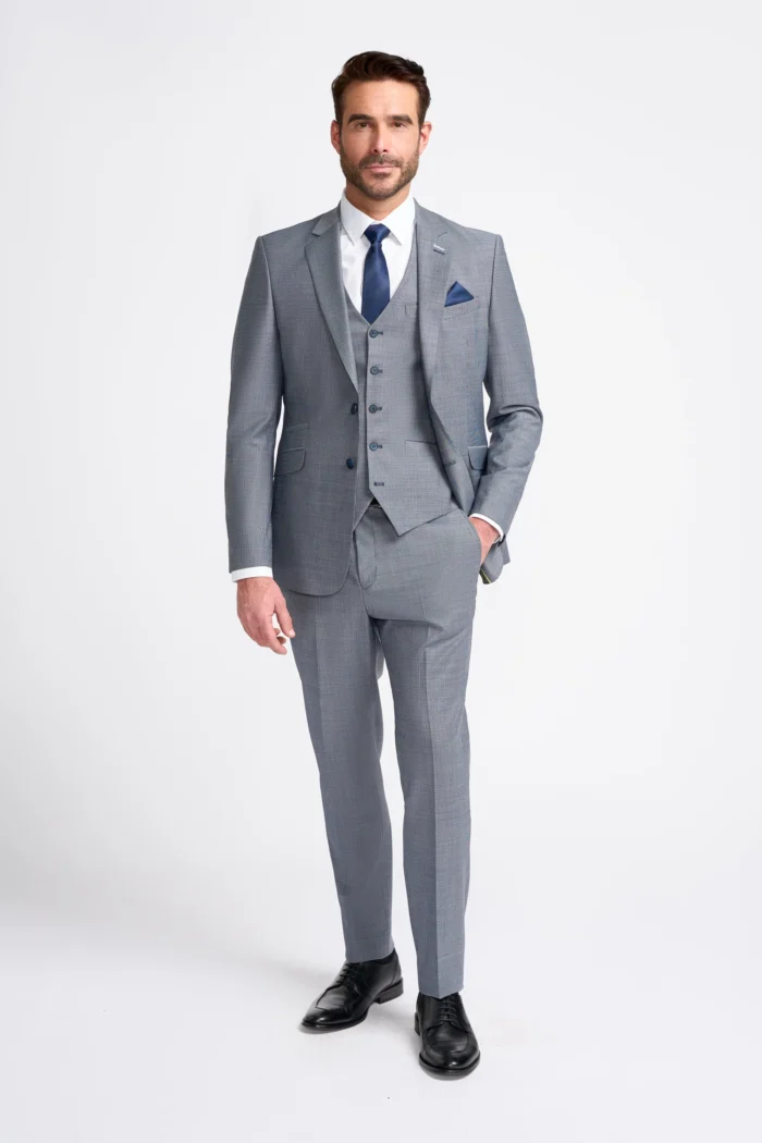 Men's Suit Grey 3 Piece Tailored Fit Formal Wedding Dress - Image 2