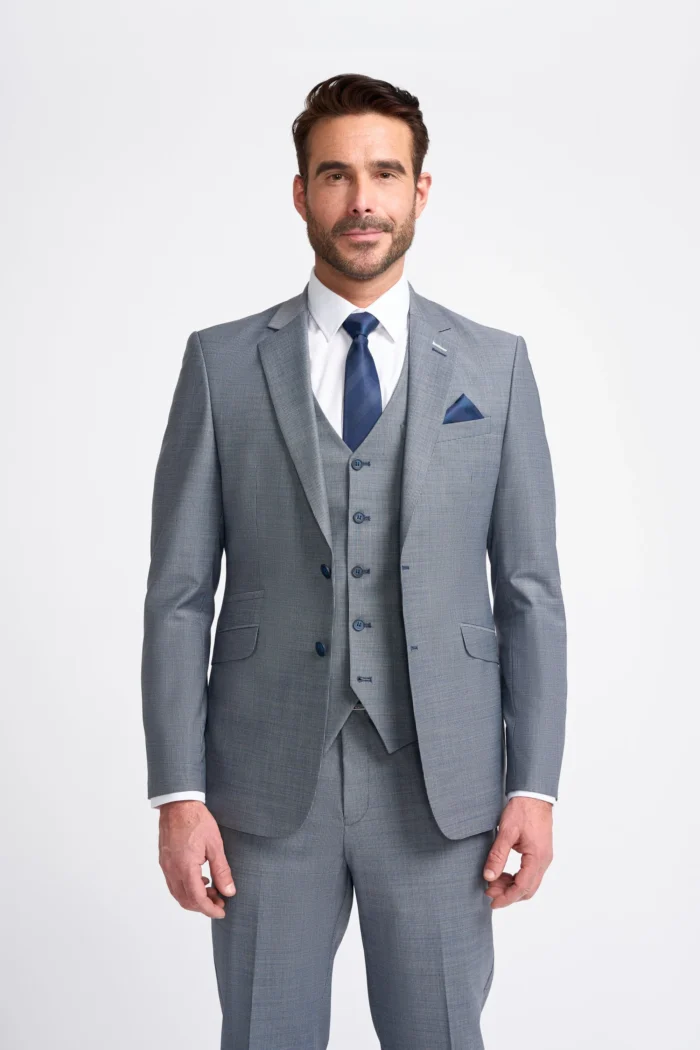 Men's Suit Grey 3 Piece Tailored Fit Formal Wedding Dress - Image 1