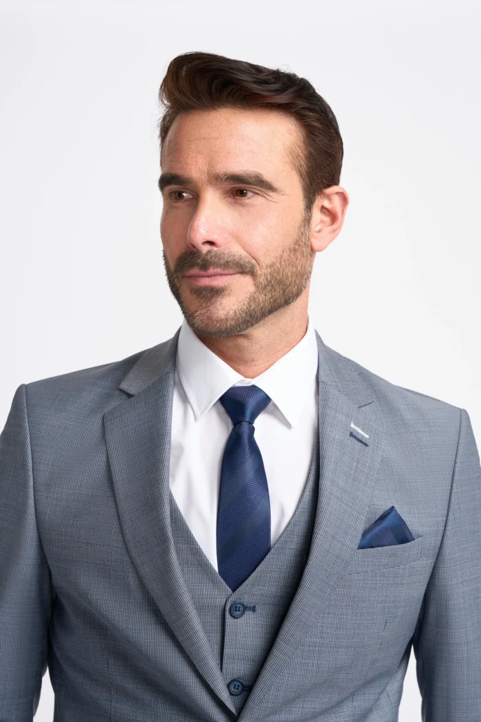 Men's Suit Grey 3 Piece Tailored Fit Formal Wedding Dress - Image 3