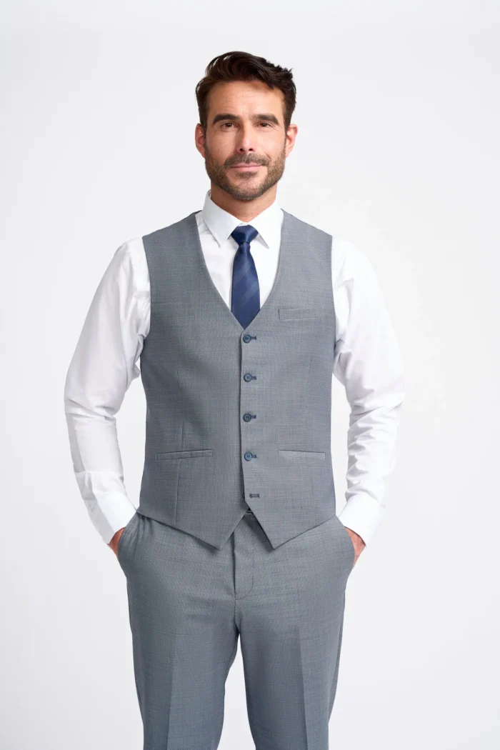 Men's Suit Grey 3 Piece Tailored Fit Formal Wedding Dress - Image 4