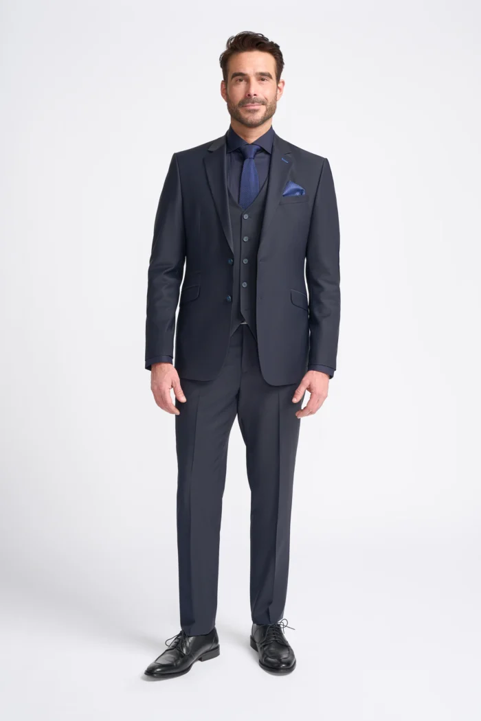 Men's Suit Dark Navy 3 Piece Tailored Fit Formal Wedding Dress - Image 2