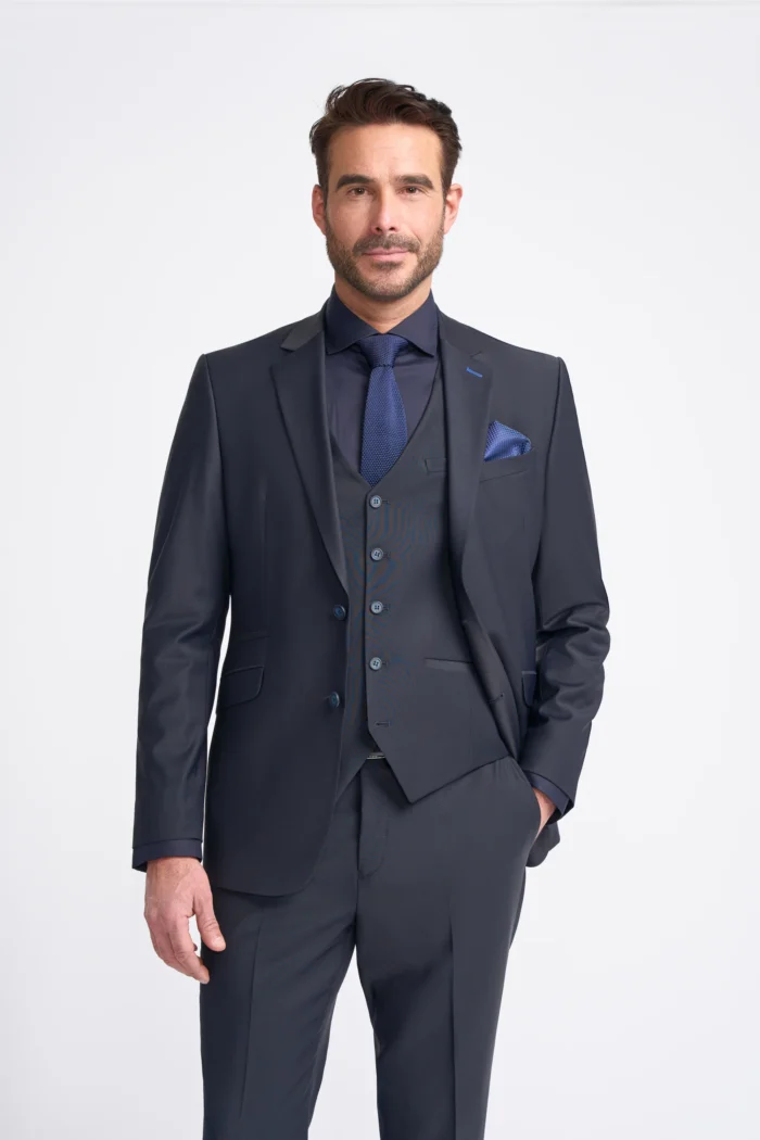 Men's Suit Dark Navy 3 Piece Tailored Fit Formal Wedding Dress - Image 1