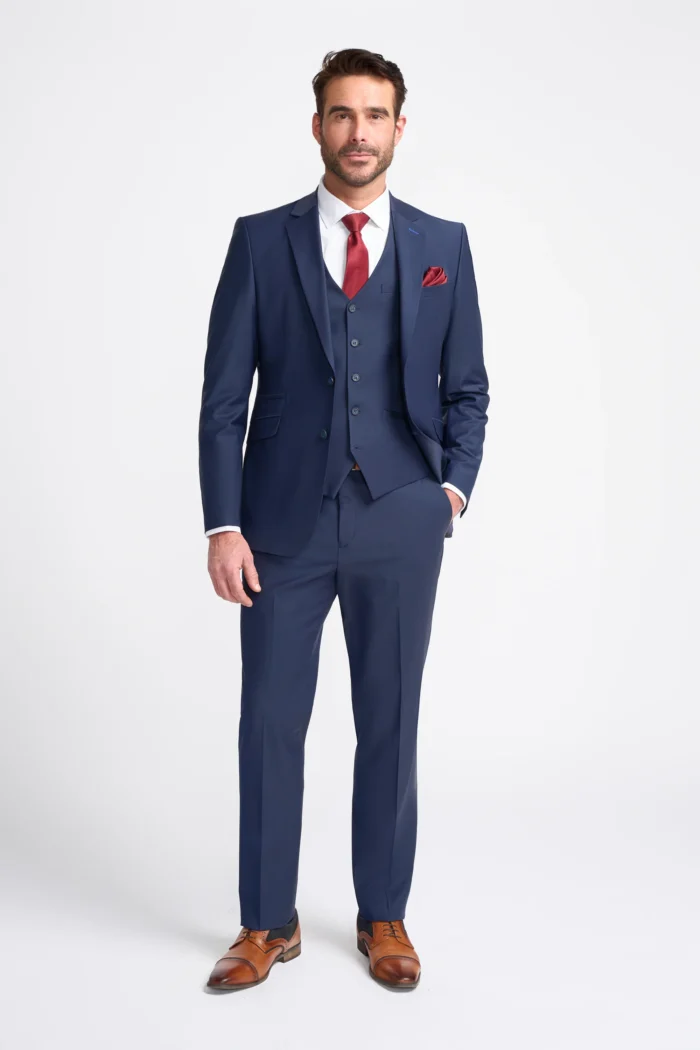 Men's Suit Navy Blue 3 Piece Tailored Fit Formal Wedding Dress - Image 2